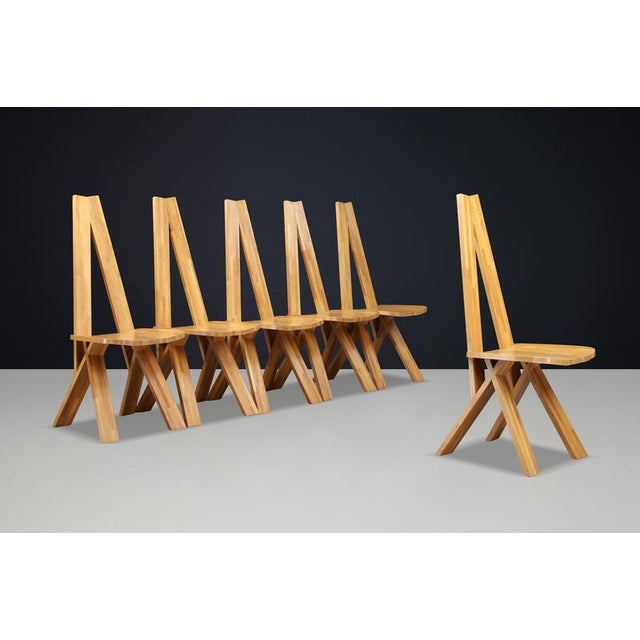Vintage Elm Dining Chairs in the style of Pierre Chapo, 1980, Set of 6 For Sale - Image 4 of 15