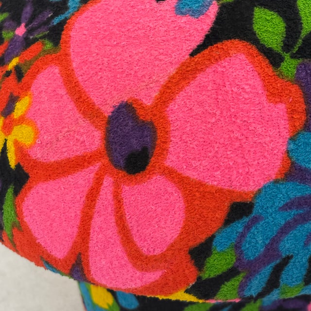 Mushroom Ottoman in Colorful Floral Mid Century Vintage Fabric For Sale - Image 14 of 15