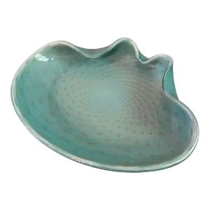 Large 1950s Italian Mid-Century Blue Murano Attributed Glass Clamshell Dish