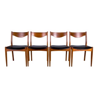 Mid-Century Modern Danish Oak Dining Chairs W/ Black Vinyl - Set of 4 - by Sl Møbler Durup For Sale