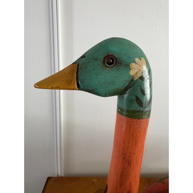 Vintage Folk Art Hand Painted Wooden Duck/ Swan Statue For Sale In New York - Image 6 of 12