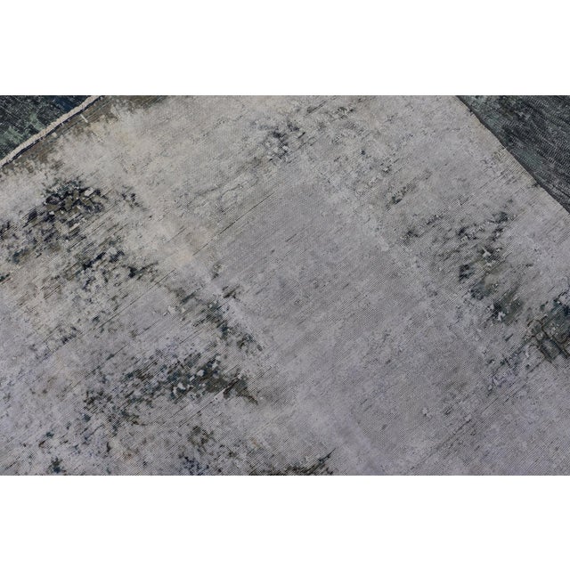 Textile Distressed Vintage Persian Rug With Abstract Design in Blue, Green & Gray & White For Sale - Image 7 of 17