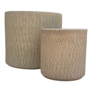 Mid Century Gainey AC 12 & AC 8 "Nuts & Bolts" Sgraffito Pottery Planters - a Pair
