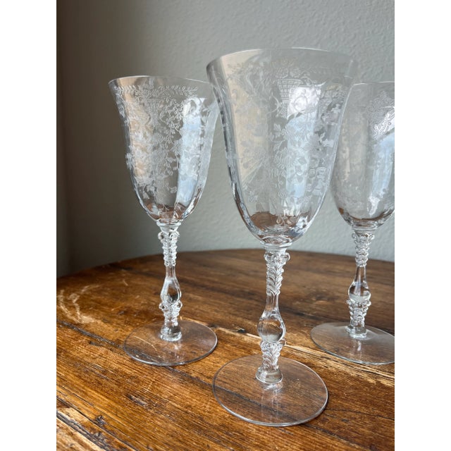 Cambridge Tall Crystal Water Goblets or Glasses Set of 2 Rosepoint clear pattern and set of 2 Portia clear pattern From...