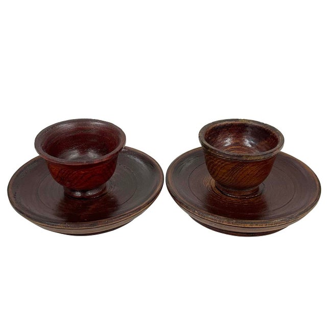 Vintage Chinese 6 Pieces Wooden Buddhist Offering Set For Sale - Image 10 of 12