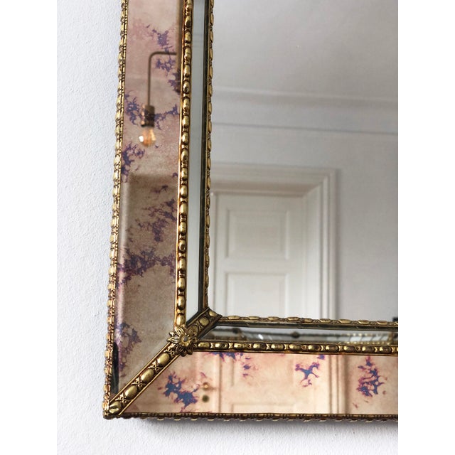 Large Vintage Venetian Brass Mirror – Gold Hollywood Regency, Spanish 1990s For Sale - Image 6 of 12