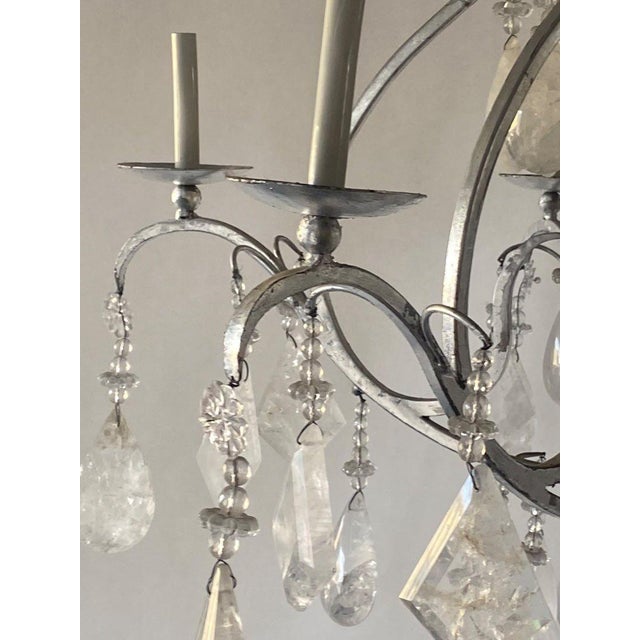 Metal Late 20th Century. Large Silver Leaf Wrought Iron & Rock Crystal 6-Light Chandelier For Sale - Image 7 of 8
