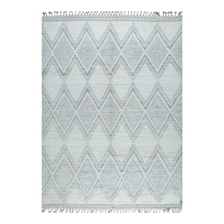 6x9 Ivory Hand-Knotted Wool Diamond Weave Geometric Modern Carpet Rug For Sale