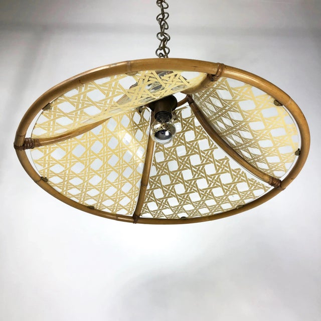 1960s Bamboo, Metal, Glass & Rattan Pendant Light, Italy, 1960s For Sale - Image 5 of 8
