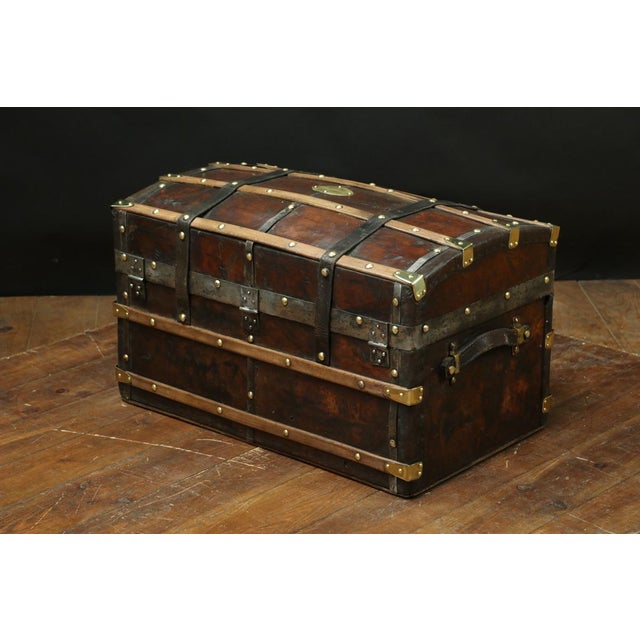 19th Century Domed Leather Trunk, 1920s For Sale - Image 6 of 11