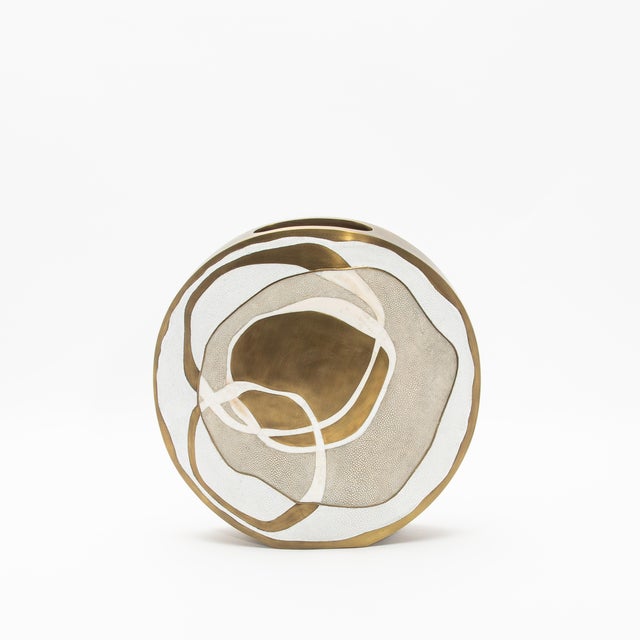 R & Y Augousti Modern Vase in Shagreen With Mother of Pearl and Brass Details by R&y Augousti For Sale - Image 4 of 10