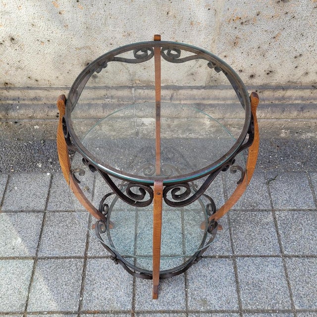 Mid-Century Side Table in Wood, Wrought Iron and Glass, France, 1950s For Sale - Image 9 of 15