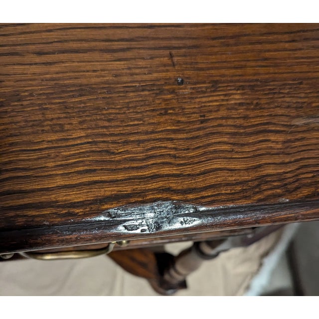 Antique Oak William & Mary Side Table With Cross Stretcher For Sale - Image 13 of 15
