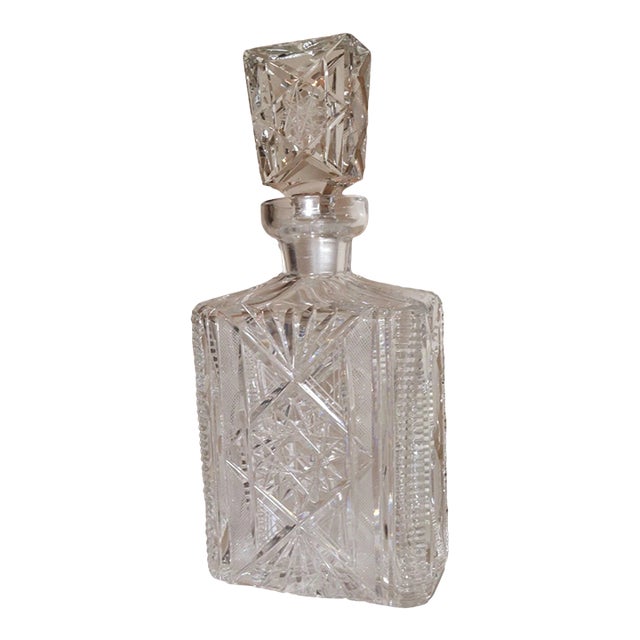 Vintage American Brilliant Cut Clear Crystal Liquor Wine Decanter Glass Bottle For Sale