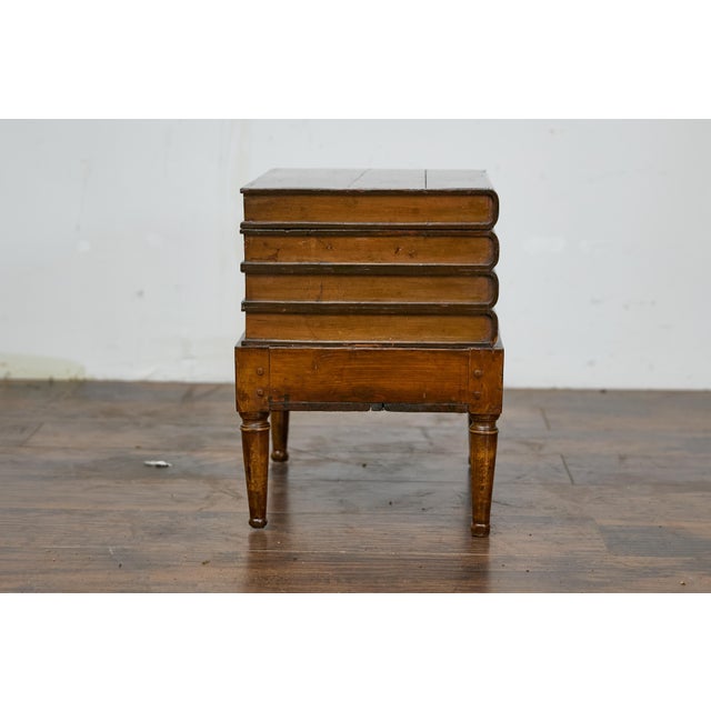 Victorian Faux Book Trunk on Base Table with Storage, 19th Century Accent Piece For Sale - Image 4 of 12