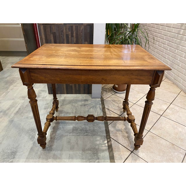 Wood Oak Desk with Drawer and Turned and Carved Legs, 1890s For Sale - Image 7 of 18