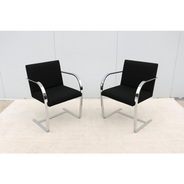 Fabulous pair of Brno flat bar chairs in black fabric. An icon of Modernist classic heavily rooted in the Bauhaus design,...