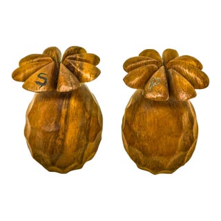 Vintage Wood Carved Pineapple Shaped Shakers - A Pair For Sale