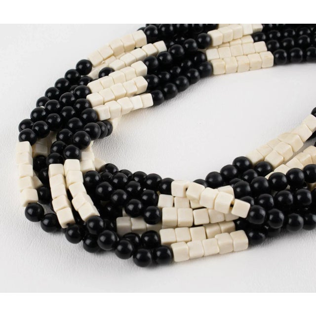 Black Angela Caputi Black and White Resin Multi-Strand Necklace For Sale - Image 8 of 9
