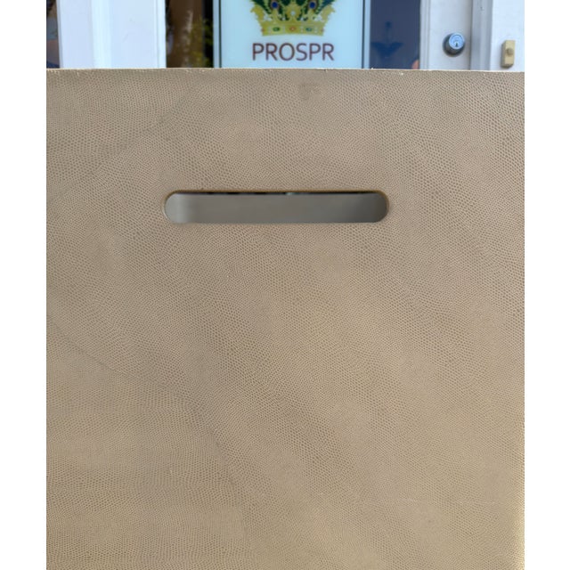 Mid-Century Modern Karl Springer Style Lizard Skin Leather Class Cocktail Bar Cart For Sale - Image 3 of 11