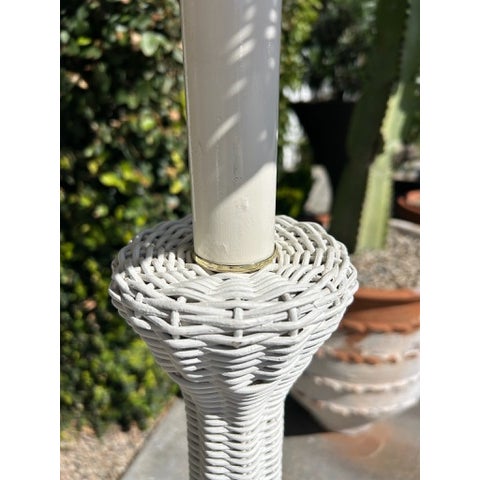 Vintage White Wicker Floor Lamp With Dome Shade For Sale In Los Angeles - Image 6 of 14