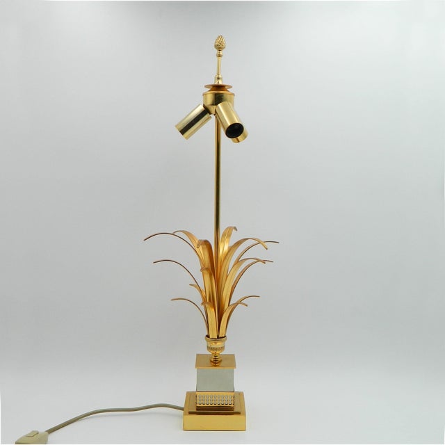 Brass Table Lamp with Golden Leaves by Boulanger, 1970s For Sale - Image 10 of 11