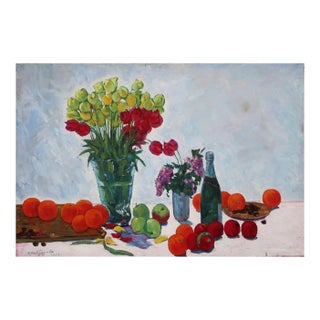 Original Floral Still Life Oil Painting, Ukrainian Soviet Art (1968) by M.D. Mikhail Todorov For Sale