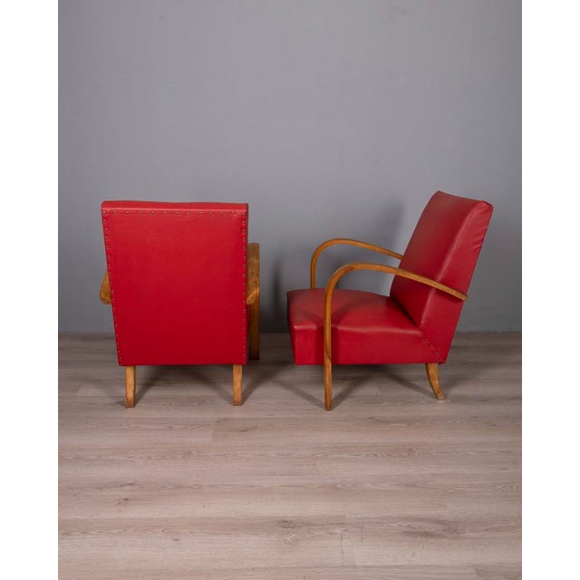 Mid-Century Modern Vintage Italian Armchairs in Red Leather, 1950s, Set of 2 For Sale - Image 3 of 17