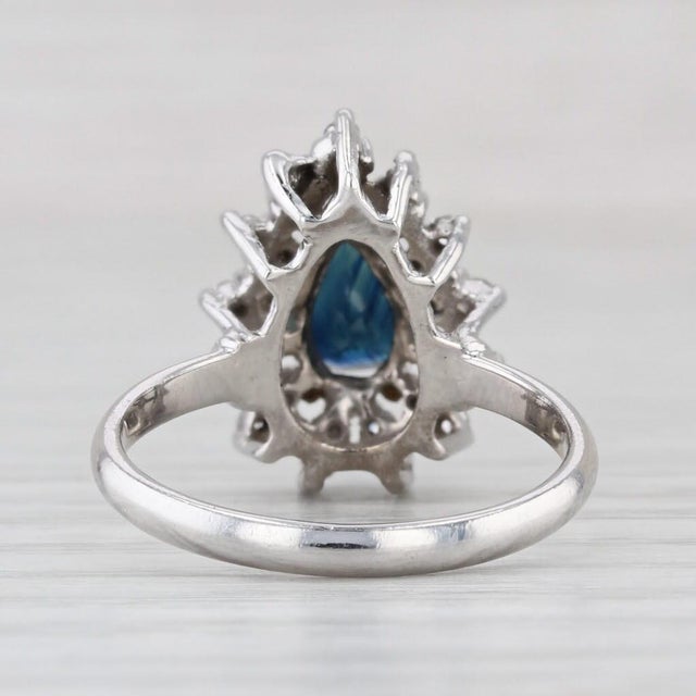 1.20ctw Pear Blue Sapphire Diamond Halo Ring 14k White Gold Engagement Size 6.5 For Sale - Image 4 of 8