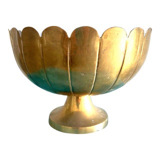 Vintage Mid 20th Century Brass Scalloped Pedestal Bowl/Planter For Sale