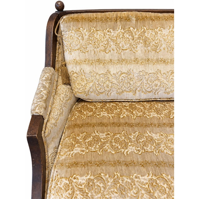 Vintage Hollywood Regency Gold Damask Barrel Lounge Chairs — Pair For Sale In Las Vegas - Image 6 of 12