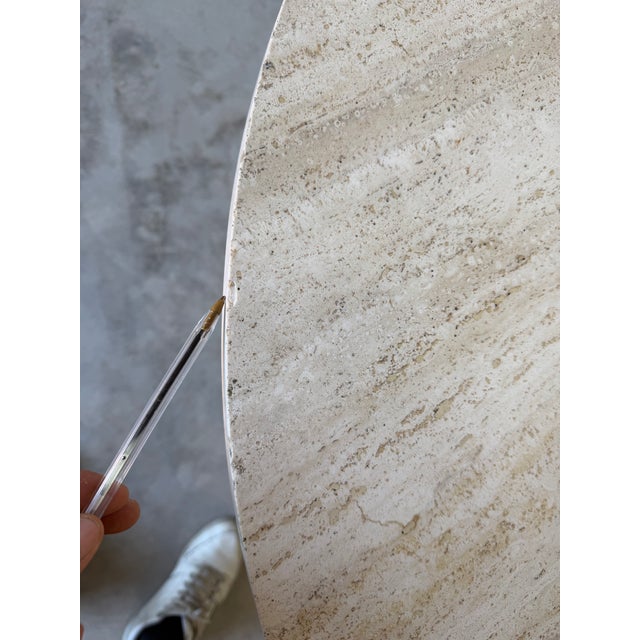 Vintage Tulip Metal Base Dining Table With Italian Travertine Top – Outdoor For Sale - Image 12 of 12