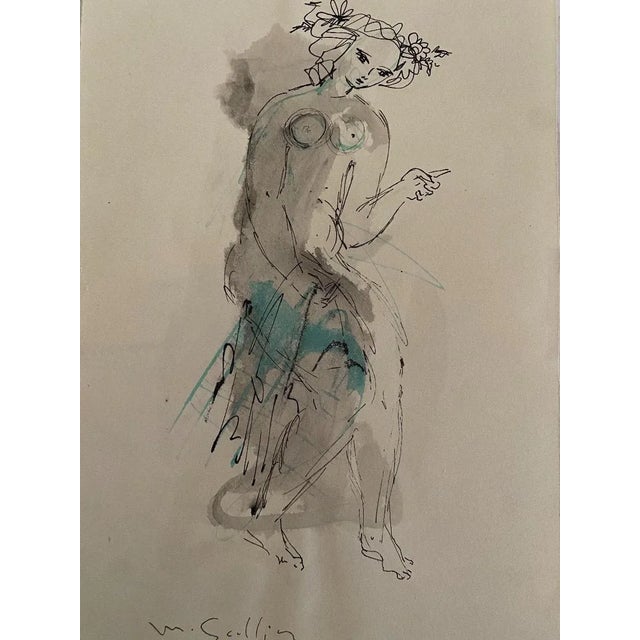 Figure is an original drawing in watercolor china ink on ivory-colored paper realized by the French artist Madeleine...
