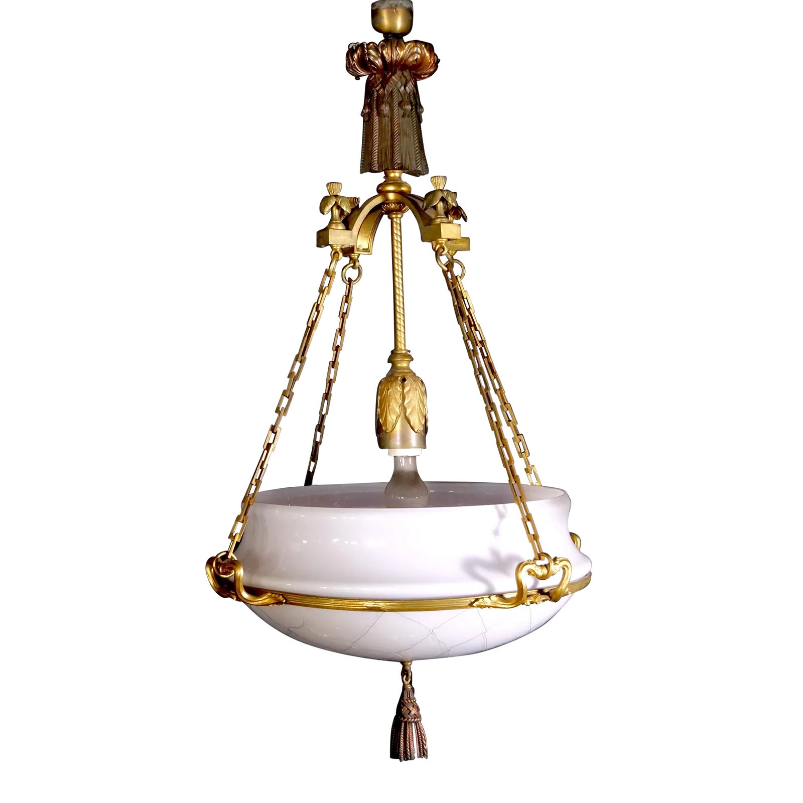 Impressive & Large Gilt Bronze / Art Glass Holding Base Chandelier