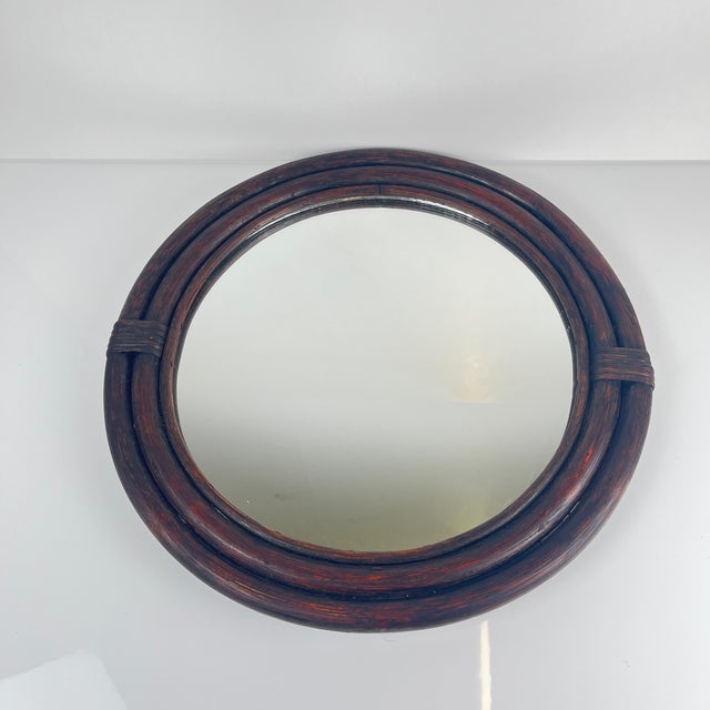 Round Rattan Mirror, 1970 For Sale - Image 9 of 14