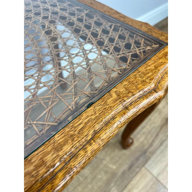 Vintage French Carved Oak Coffee Table with Glass Top For Sale - Image 11 of 14