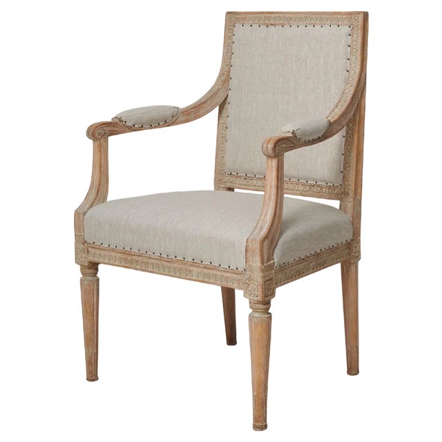 Swedish Gustavian Upholstered Pine Armchair For Sale