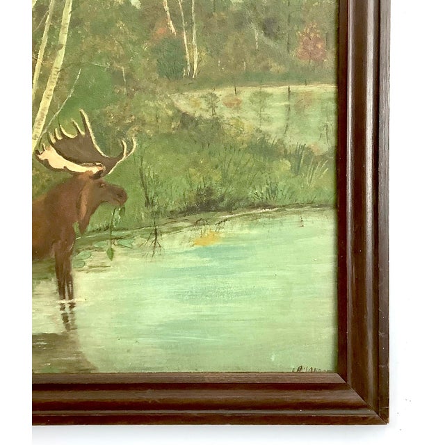 1940s Circa 1940s Moose Oil Painting For Sale - Image 5 of 7