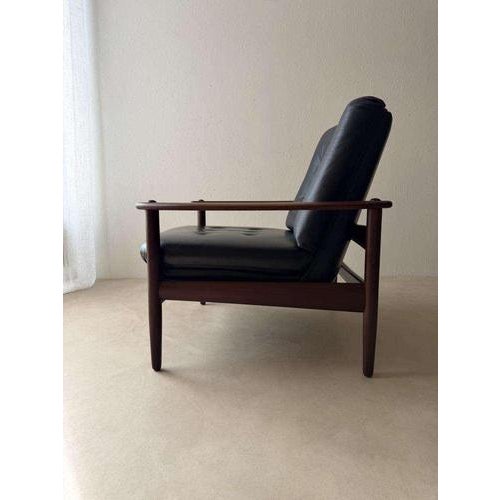 Mid 20th Century Scandinavian Armchair in Teak and Black Leather, 1960s For Sale - Image 5 of 13