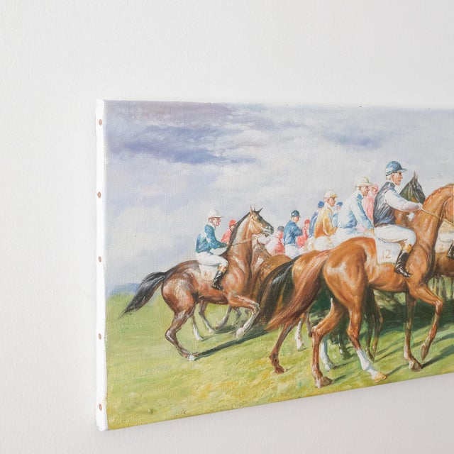 Early 20th Century Racing Horses Equestrian Painting, Racing Jockeys