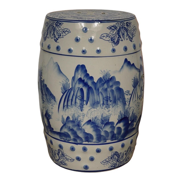 Mid 20th Century Vintage Chinese Blue And White Ceramic Stool Chairish