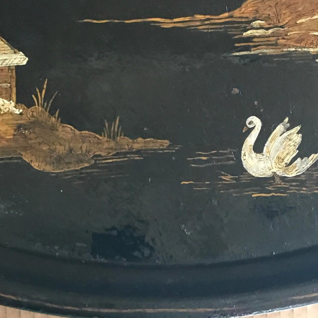 Metal Antique Black Tole Chinoiserie Serving Tray For Sale - Image 7 of 12