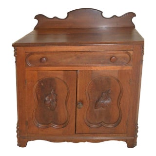 Antique Walnut Restored Washstand / Vanity / Curved Fruit / Casters/ Circa 1870 For Sale
