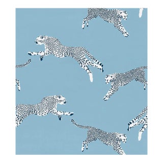 The House of Scalamandré Leaping Cheetah Cotton Print Fabric, Cloud Nine For Sale