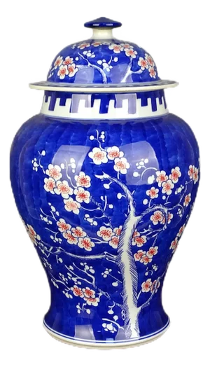 Antique Chinese Ceramic Pot China Blue and White Underglaze Red Porcelain Ginger Jar Hand Painted Ice Plum Flowers Pattern