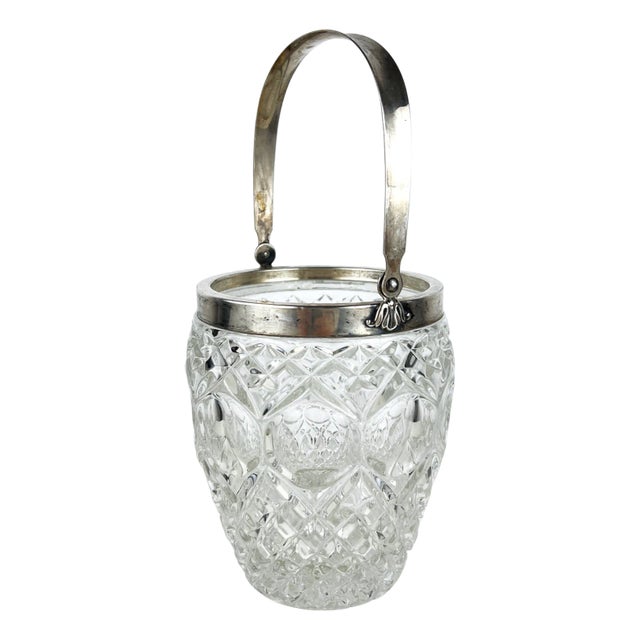 Vintage Italian Crystal and Silver Ice Bucket, 1940s For Sale