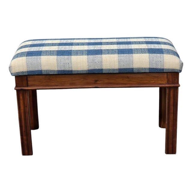 1940s English Chippendale Mahogany Bench New Fabric. For Sale