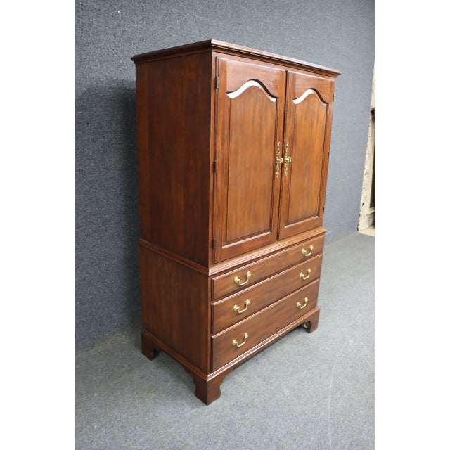 Traditional Late 20th Century Henkel Harris Solid Cherry Linen Press / Armoire – Wild Black Cherry For Sale - Image 3 of 14