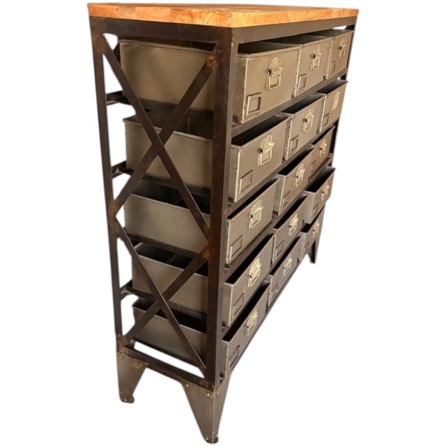 Brass Steampunk Rustic Retro Industrial Storage Chest of Drawers With 15 Storage Bins For Sale - Image 8 of 10