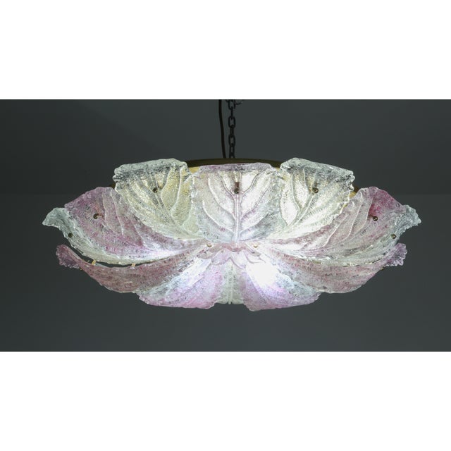 Glass 1980s Large Size Pink and Transparent Murano Glass Leave Ceiling Light or Chandelier For Sale - Image 7 of 11